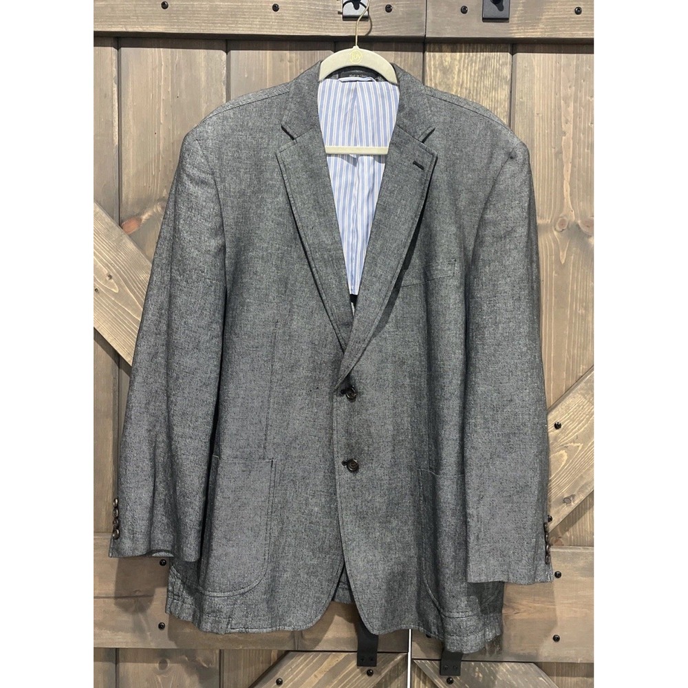 Ralph‎ Lauren Macy's Men's Store Gray 2 Button Blazer 100% Cotton Size 46 R